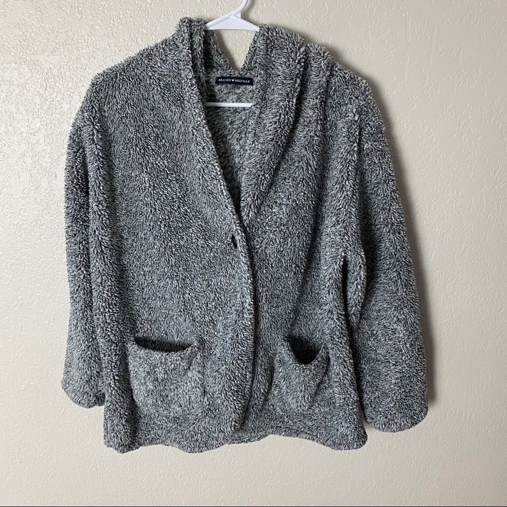 brandy melville grey tessi coat faux fur cardigan teddy soft